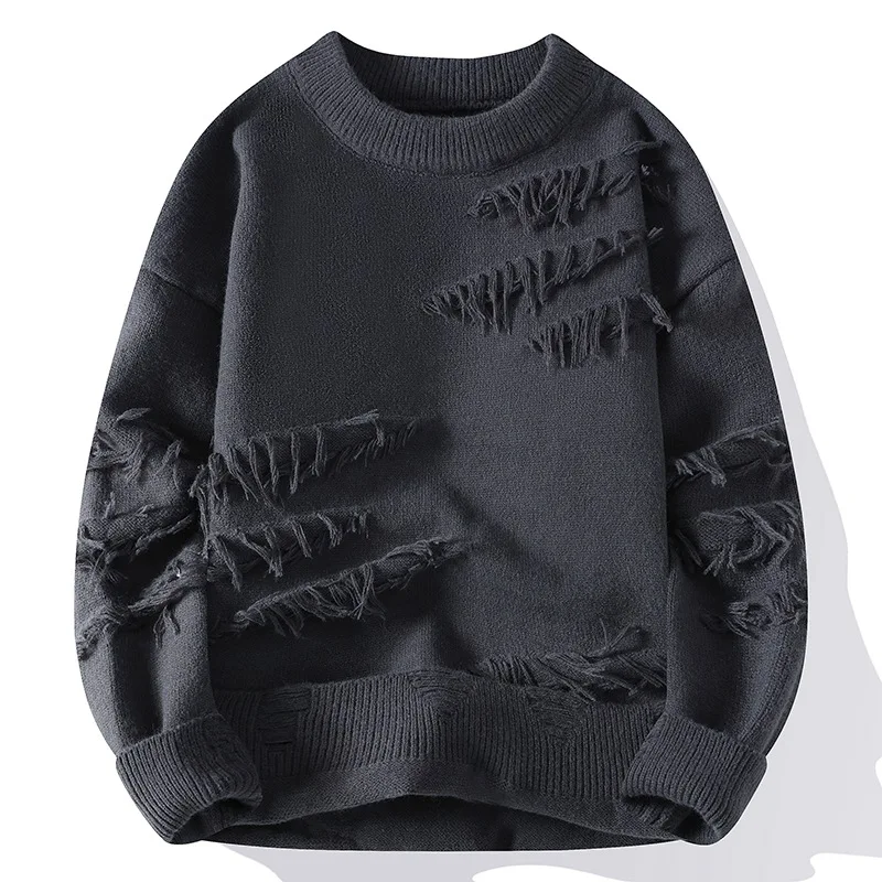 New Fall Winter Fashion Design Hole Ripped Sweater Men Soft Warm Cashmere Pullover Sweaters Man High End Mens Christmas Jumpers