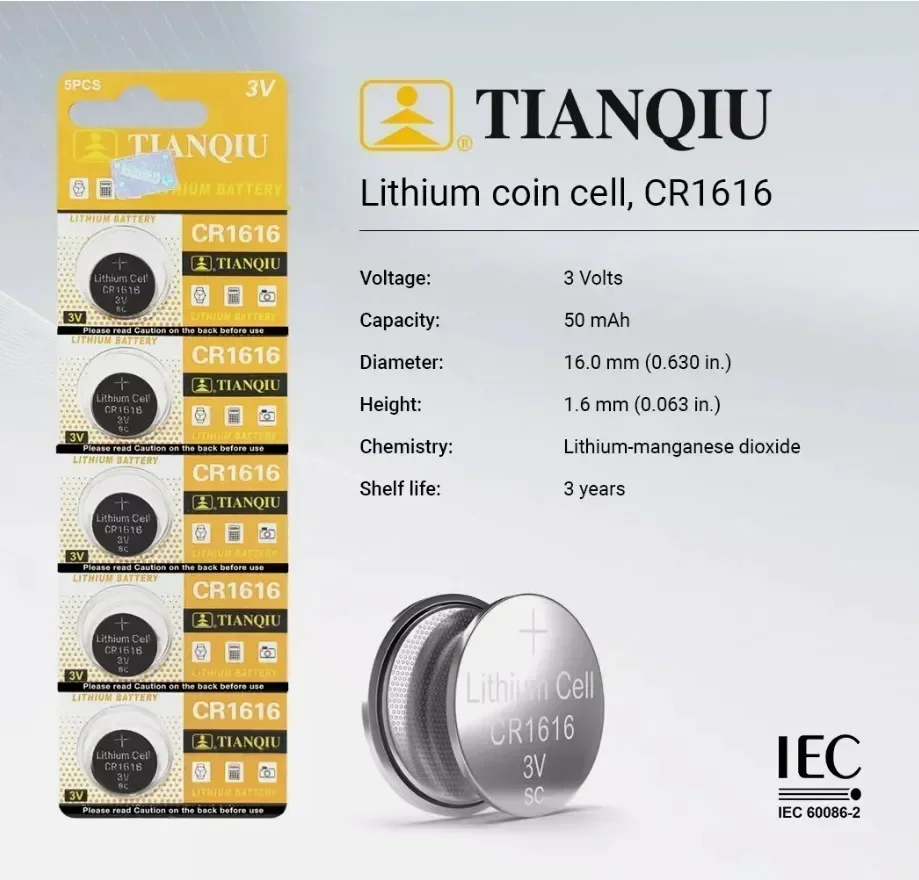 

5-100PCS CR1616 Coin Cells Battery 3V 50mAh CR 1616 DL1616 BR1616 5021LC LM1616 Lithium Battery For Watch Remote Control