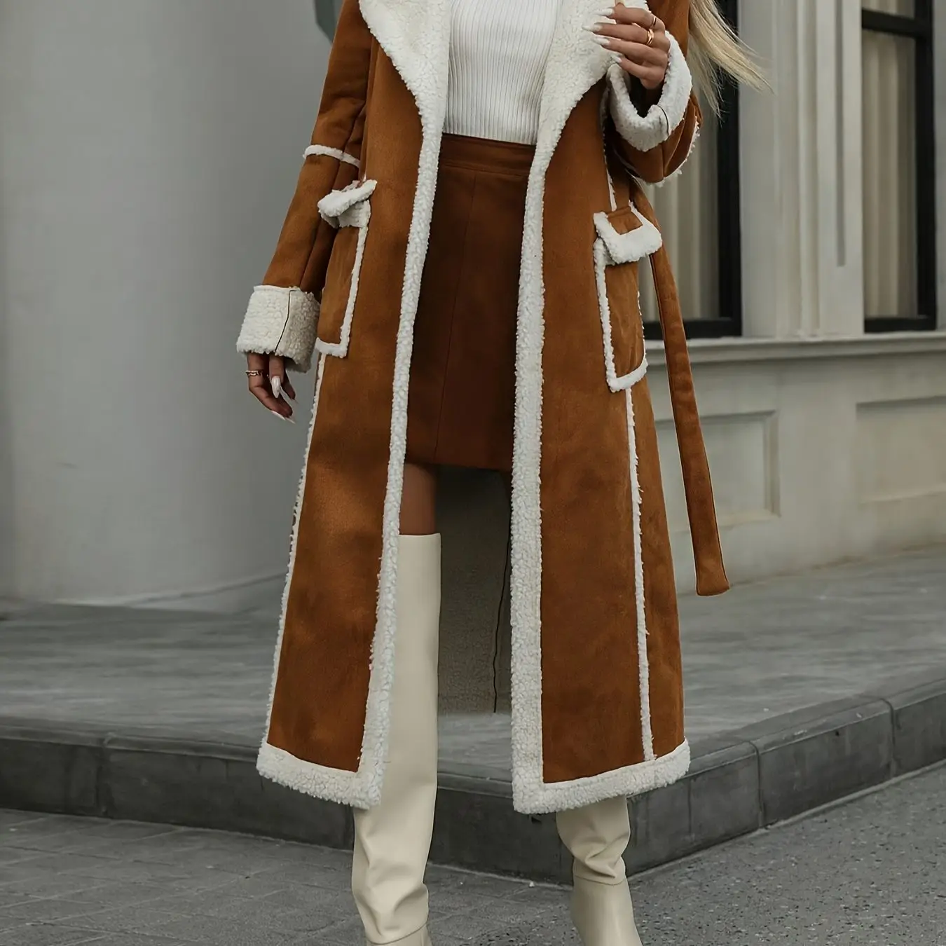 Winter Women's Cotton Jacket  Casual Retro Khaki Color  Medium Length and Plush Warm Jacket