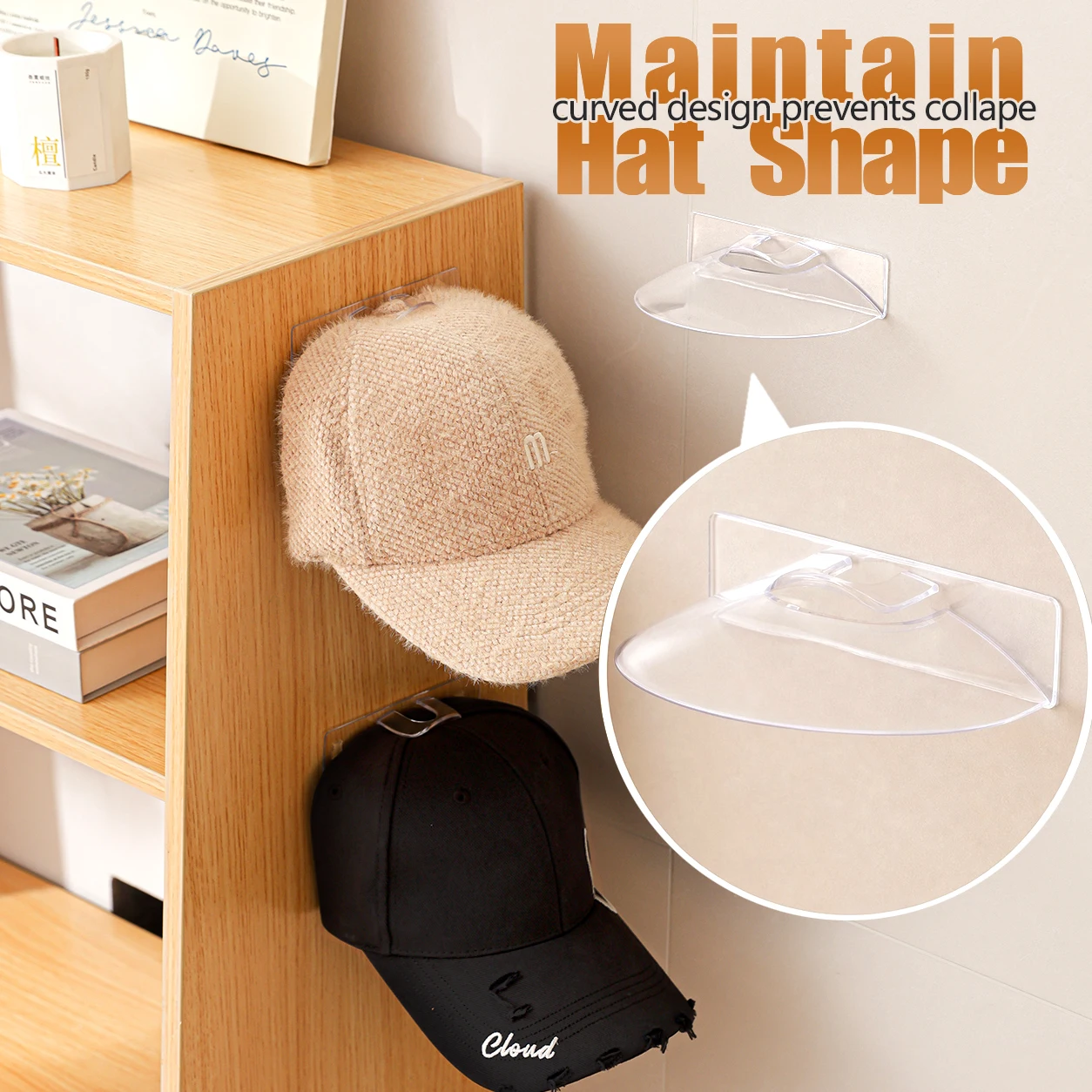 2/4pcs Wall‑Mount Curved Hat Support Rack, Arc Design Prevent Collapse, Keep Hat Shape, Hat Display Holder for Home Bedroom