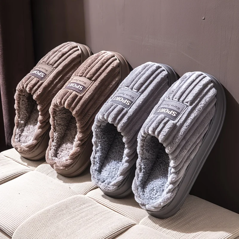 

Men Winter Slippers Plus Size Warm Plush Indoor Shoes Thick Sole Anti Slip Cozy Fleece Lined Home Flats Comfortable Footwear