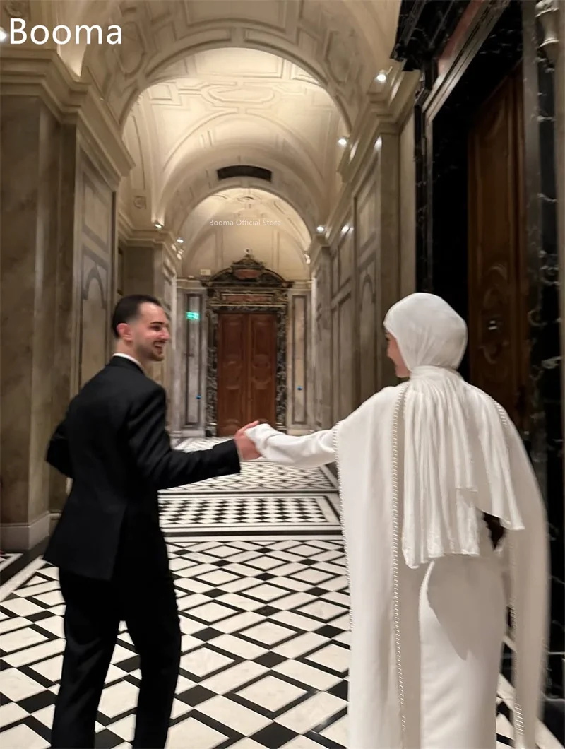 Booma حورية البحر لؤلؤ طويل فساتين زفاف بسيطة كم طويل مطوي فستان عرائس أنيق مصنوع حسب الطلب 2025