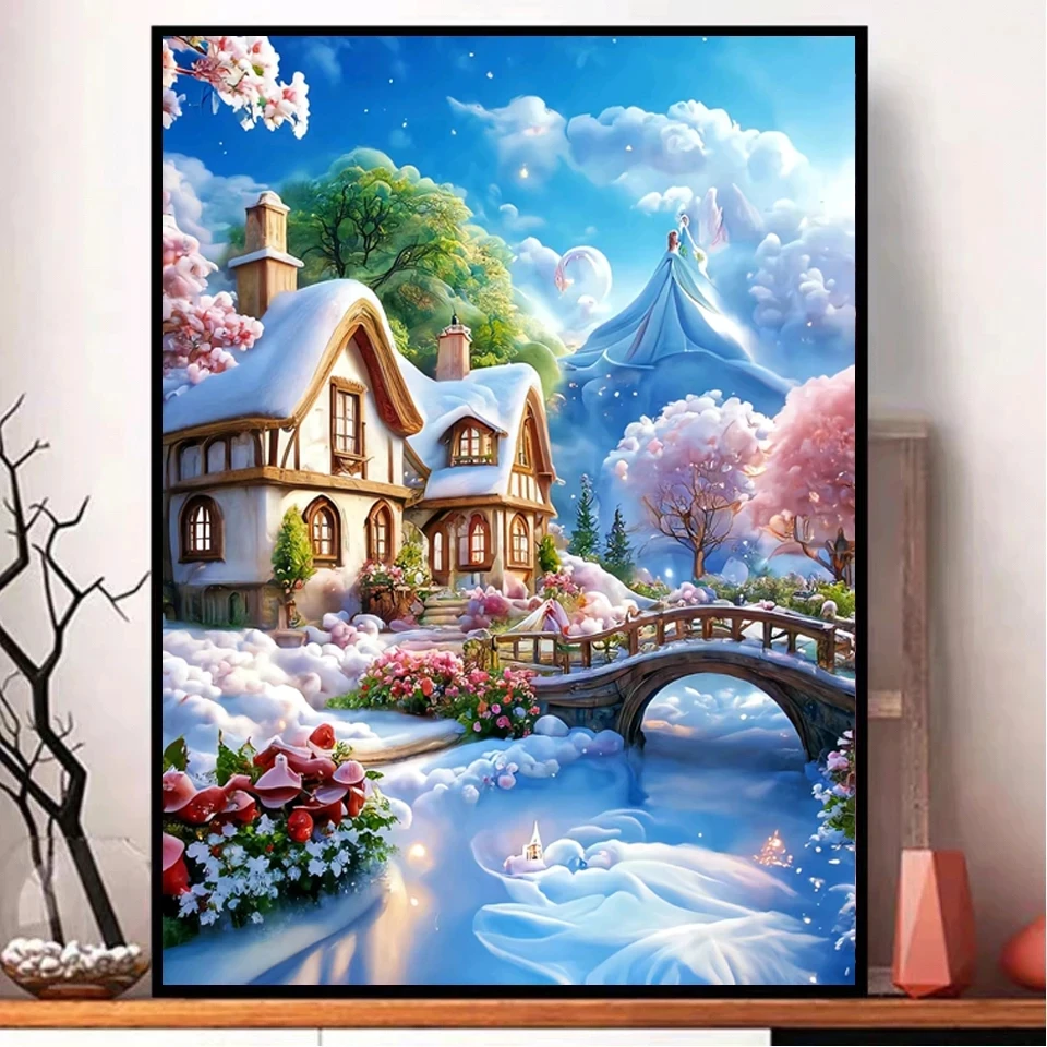 DIY 5D Diamond Painting New 2024 Fantasy Fairy Tale Snow House Full Mosaic Diamond Embroidery Cross Stitch Rhinestone W321