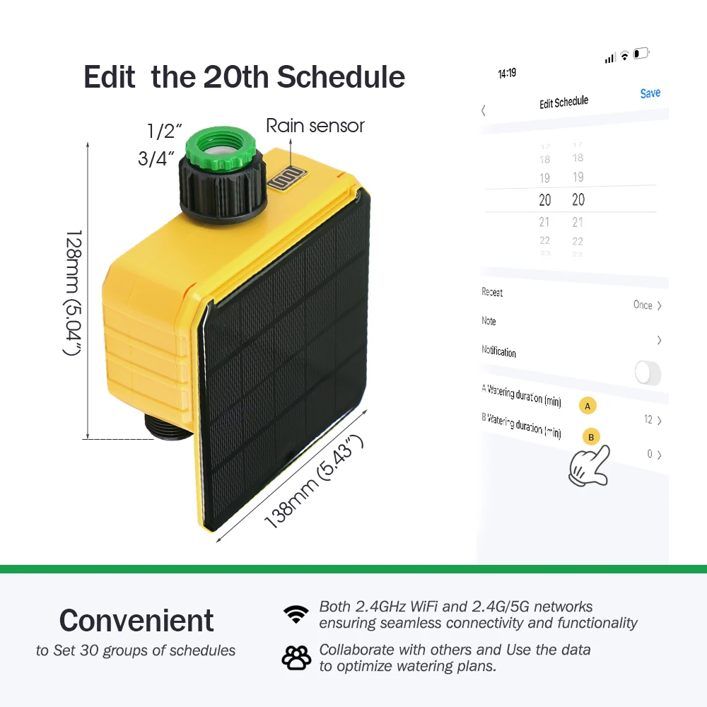 2-Way WIFI Solar Irrigation Timer Tuya/Smart Life APP Control Automatic Irrigation System for Garden Outdoor Tap Solenoid Valve