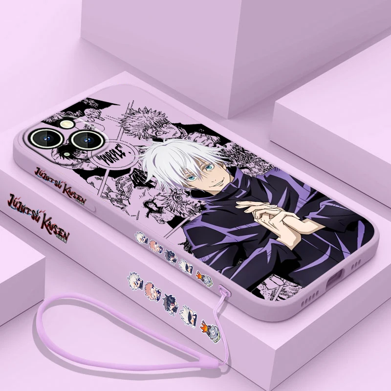 Jujutsu Kaisen Gojo Satoru Phone Case For Apple iPhone 15 14 13 12 11 Pro Max Plus 8 7 SE Liquid Left Rope Capa Cover