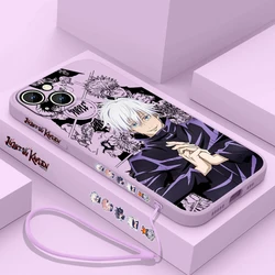 Jujutsu Kaisen Gojo Satoru funda de teléfono para Apple iPhone 15 14 13 12 11 Pro Max Plus 8 7 SE Liquid Left Rope Capa Cover