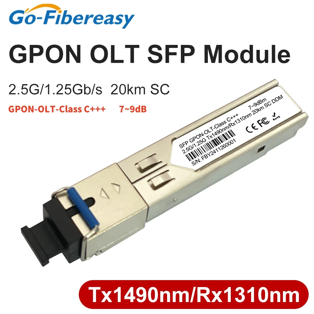 SFP GPON OLT 2.5G/1.25G C+/C++/C++++ 3/5/7/8/9dBm 20km SC/UPC PON Optical Module 1490/1310nm Compatible for ZTE,Fiberhome,Huawei