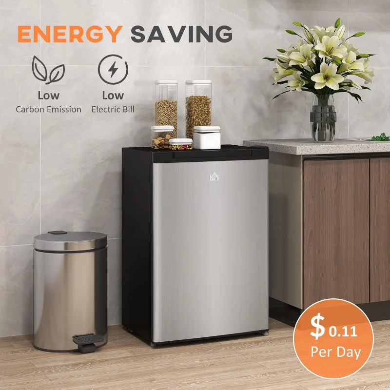 HOMCOM Mini Freezer Countertop, 3 Cu.Ft Compact Upright Freezer with Removable Shelves, Reversible Door for Home, Dorm