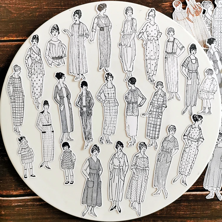 58pcs/bag black and white vintage character stickers DIY scrapbooking album junk journal happy planner decorative stickers