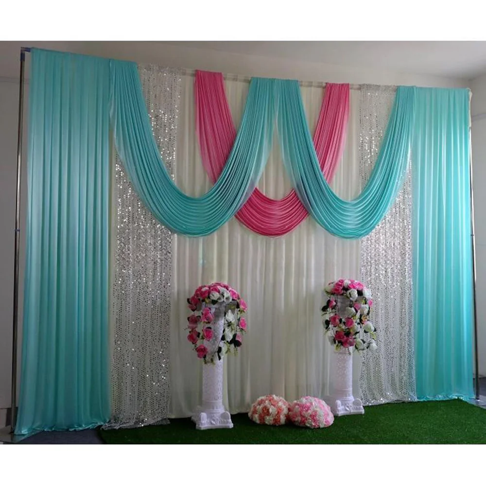 

Whole Set 10ft By 20ft Ice Silk Wedding Backdrop Curtain \ Swag with Pipe Stand for Wedding Event Decoration