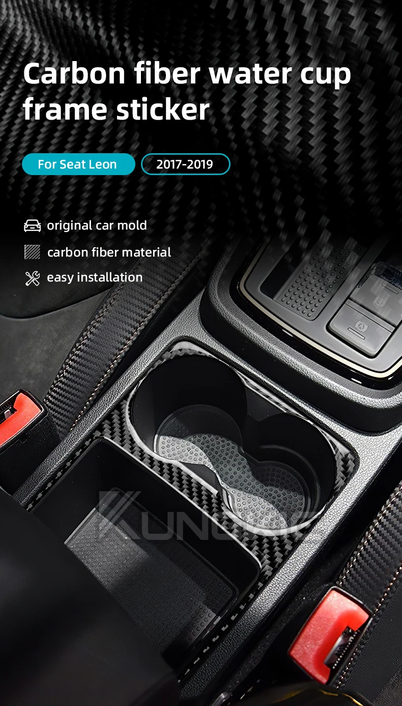 Echter, weicher Carbonfaser-Aufkleber für Seat Leon 2017 2018 2019 LHD RHD, Auto-Getränkehalter-Verkleidung, Innenraumzubehör – Detail 1