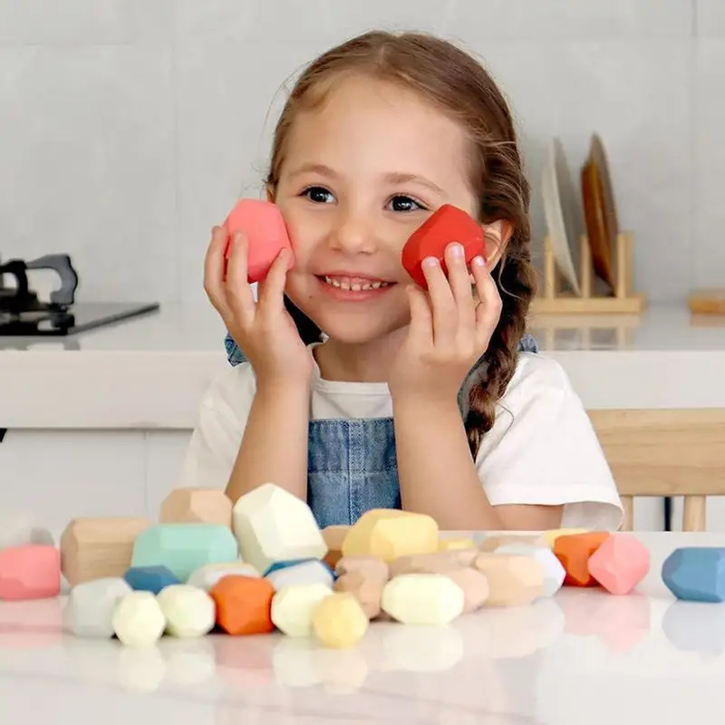 Juguetes apilables de madera para niños pequeños, rocas de equilibrio, juguetes sensoriales, juguete de habilidades motoras finas, actividades sensoriales educativas preescolares para niñas