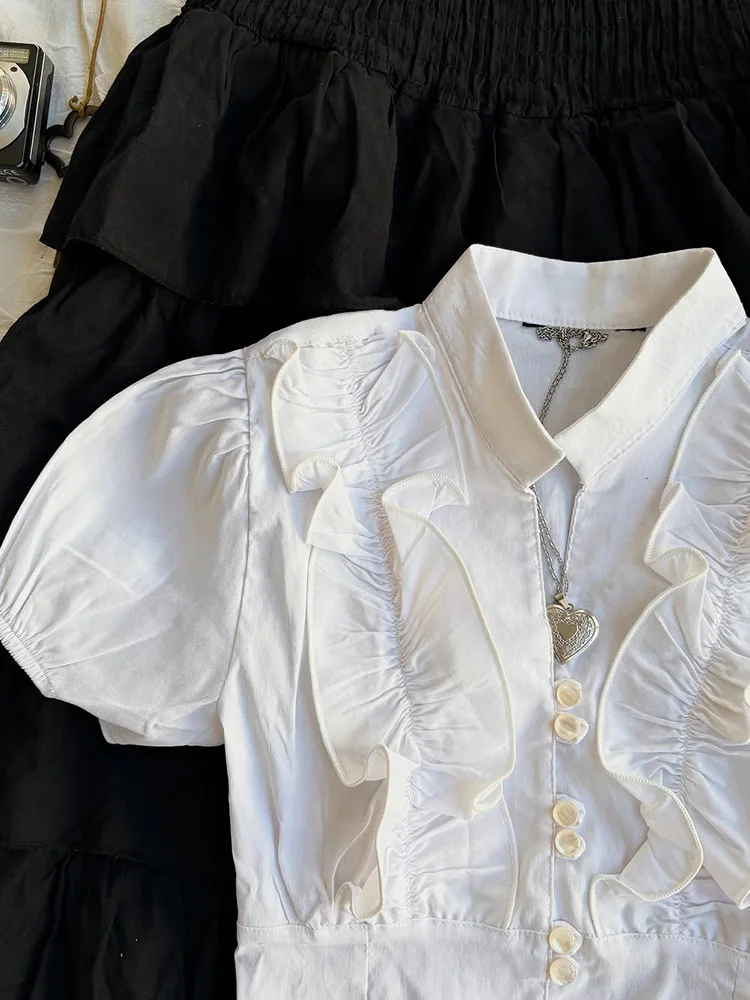 

Original Design f Sved White irt for Women with Lace Trim Versatile Summer Top Cotton Blend Comfortable Fit