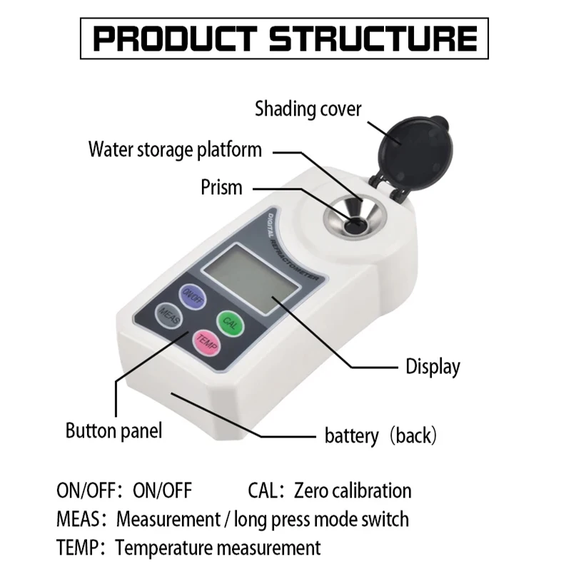 Digital Refractometer Sugar Content  0~55% Brix Meter For Fruits, Vegetables, Veverages, Food Processing, Beer