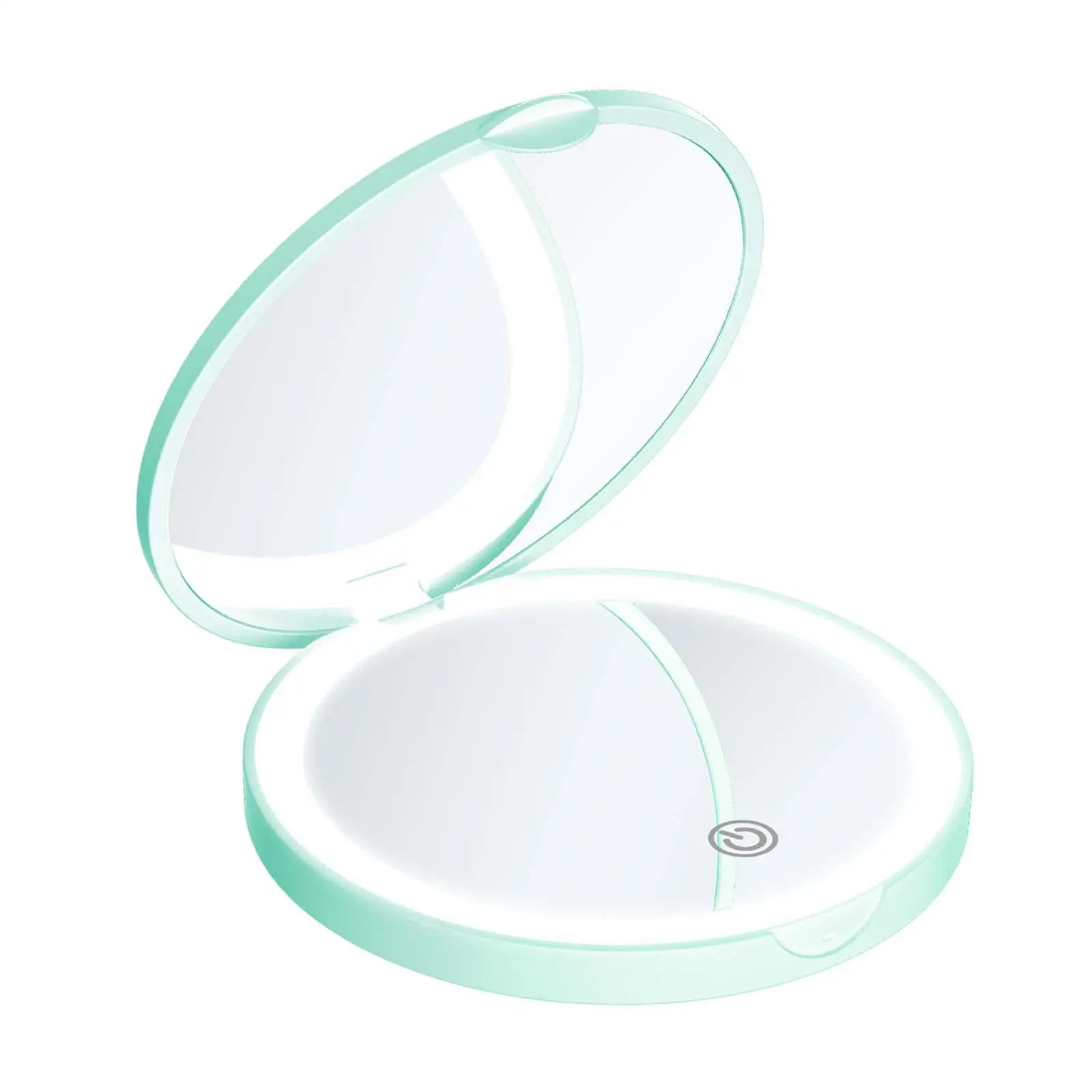 LEDライト付きトラベルメイクアップミラー,2倍倍率,コンパクト,ポータブル