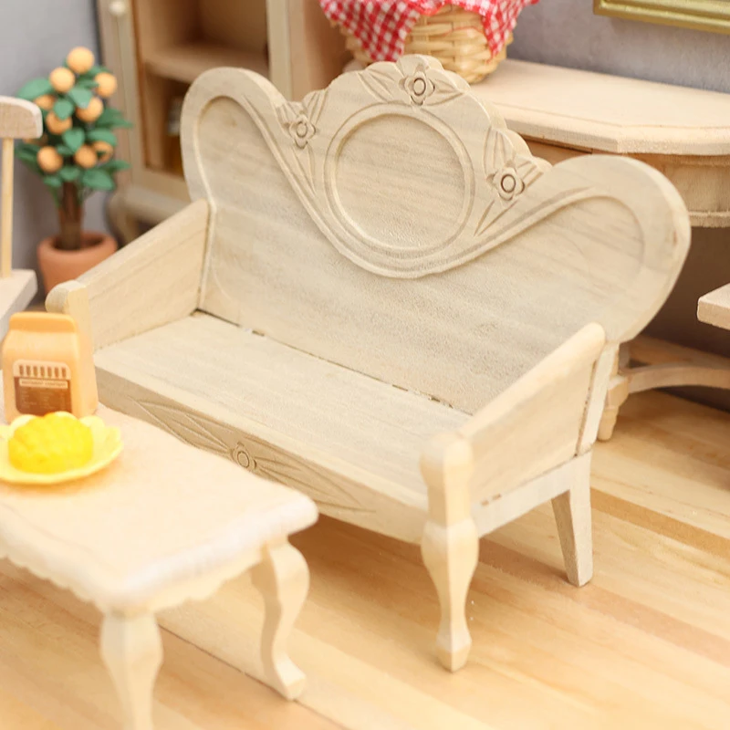 

1Pc Dollhouse Miniature Wooden Sofa Chair 1:12 Mini Furniture Living Room Model Decor Toy Doll House Accessories-Toy