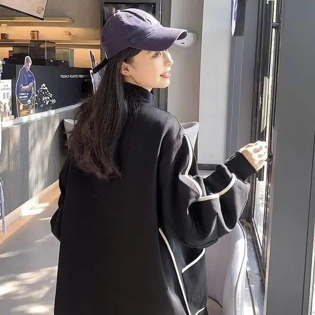 Felpe da donna Autunno Estetico Interessante Decorato Overfit aderente con cerniera in pile Abiti dal design causale in stile americano