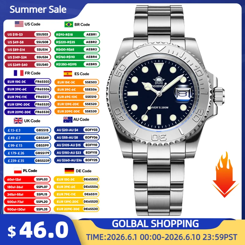 

ADDIESDIVE 2115 Quartz Men Watch 200m Waterproof Dive Wristwatch 41mm Calendar 316L Stainless Steel BGW9 Super Luminous Watches
