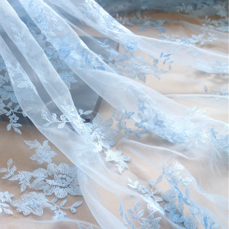 Embroidered Lace Mesh Fabric for DIY Sewing Handmade Veil Wedding Dress Stage Decoration Clothing Fashion Material Cloth