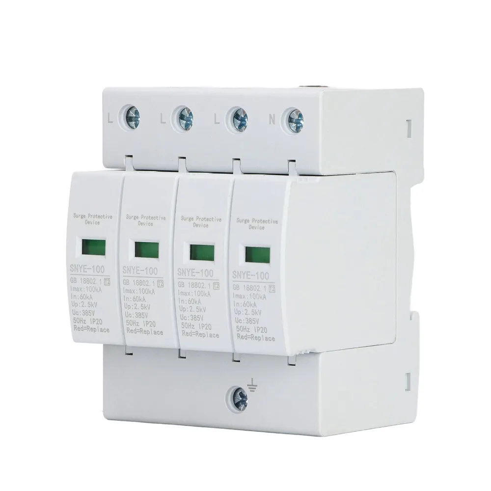 

Прочное устройство защиты от перенапряжения 100KA 385 В 4P Устройство грозозащитного разрядника напряжения Защита дома