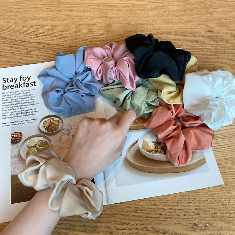 1PCS Vintage Silk Hair Scrunchies Elastic Hair Bands Solid Color Women Girls Headwear Ponytail Ties Rope Hair Accessories