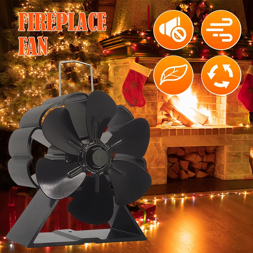 

6 Blades Heat Powered Stove Fan Black Fireplace komin Log Wood Burner Eco Friendly Quiet Fan Home Efficient Heat Distribution