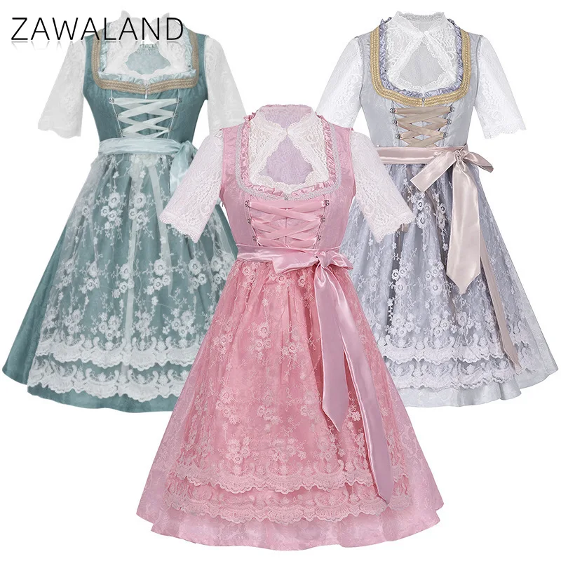 

3 Piece Costumes For Bavarian Oktoberfest Halloween Stage Dress with Lace Apron Carnival Cosplay Party Clothing Wench Maid Dress