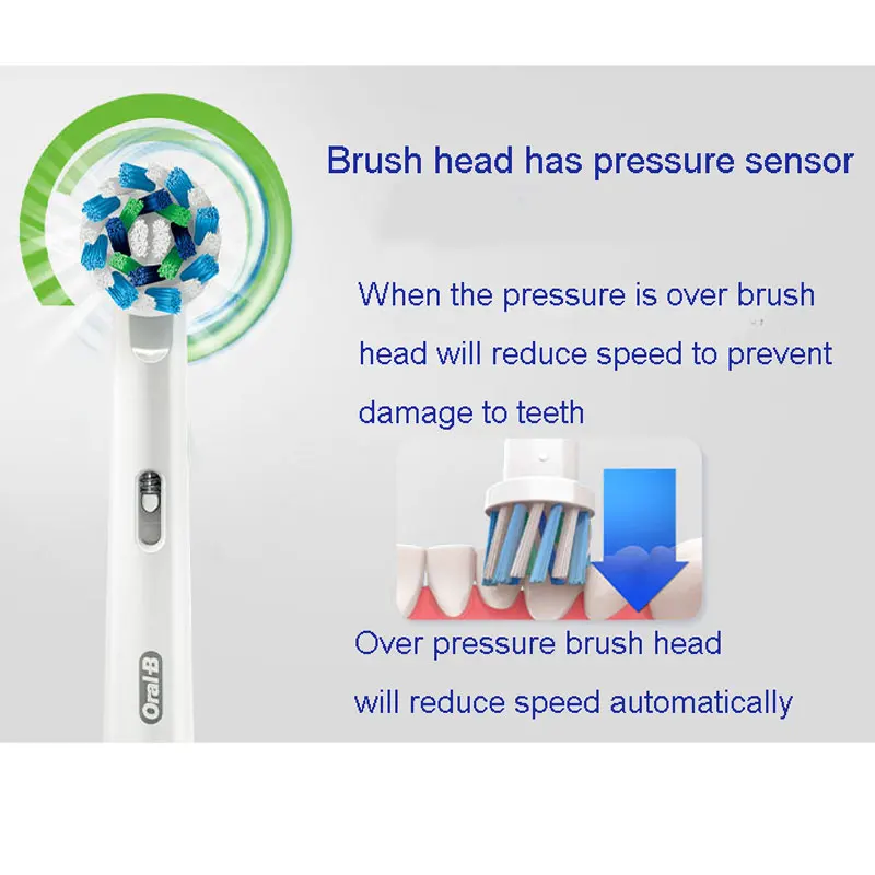 구강-b 전동 칫솔 pro600 압력 센서 딥 클린 3d 클린 tecnology 유도 성 충전 칫솔 브러시 헤드