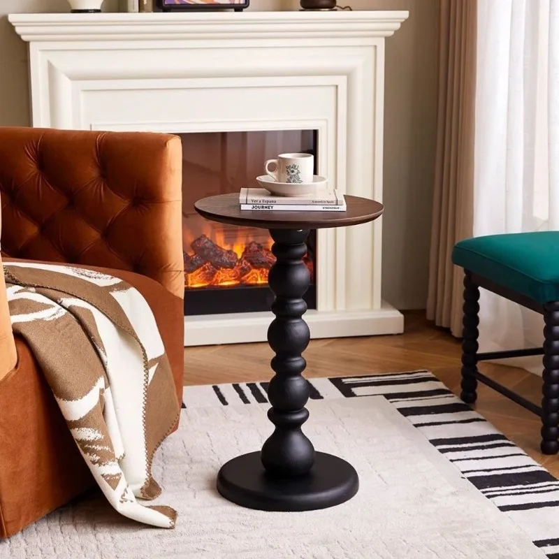 

French Vintage Minimalist Solid Wood Round Coffee/Side Table – Mobile Living Room Sofa, Patio Accent Table Living Room Furniture