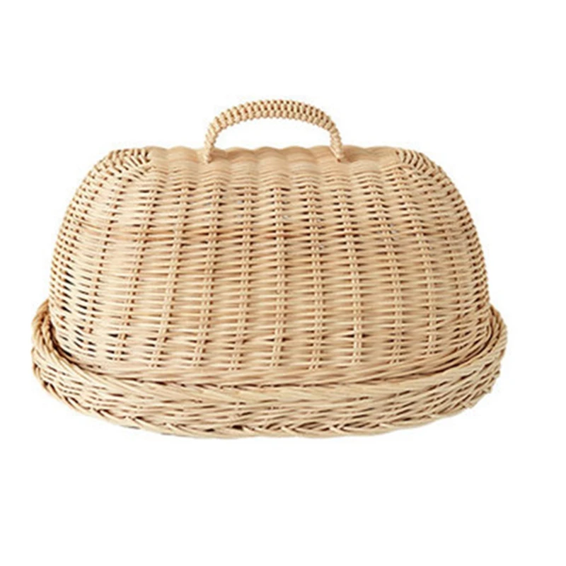 Rattan Bread Tray Lid Home Kitchen Food Cover Anti-Flying Insects Bread Basket Natural Handmade Fruit Snack Trays