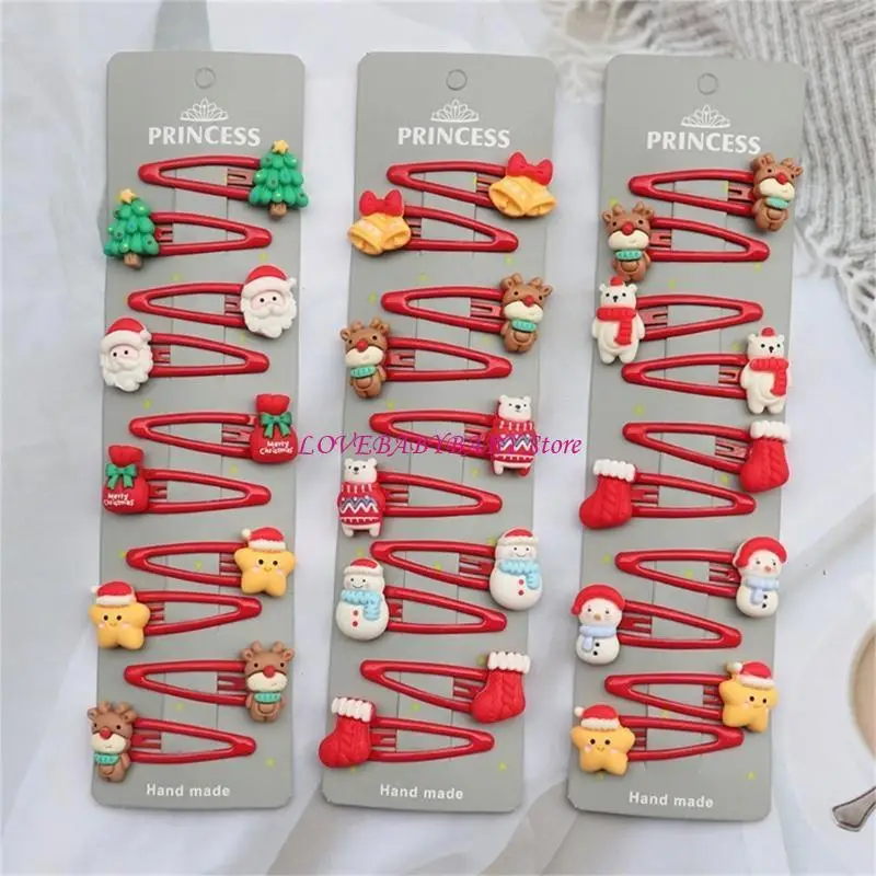 Paquete 10/8pcs conjunto peluquería para cabello navideño para niñas horquillas vacaciones festivas 4xbc