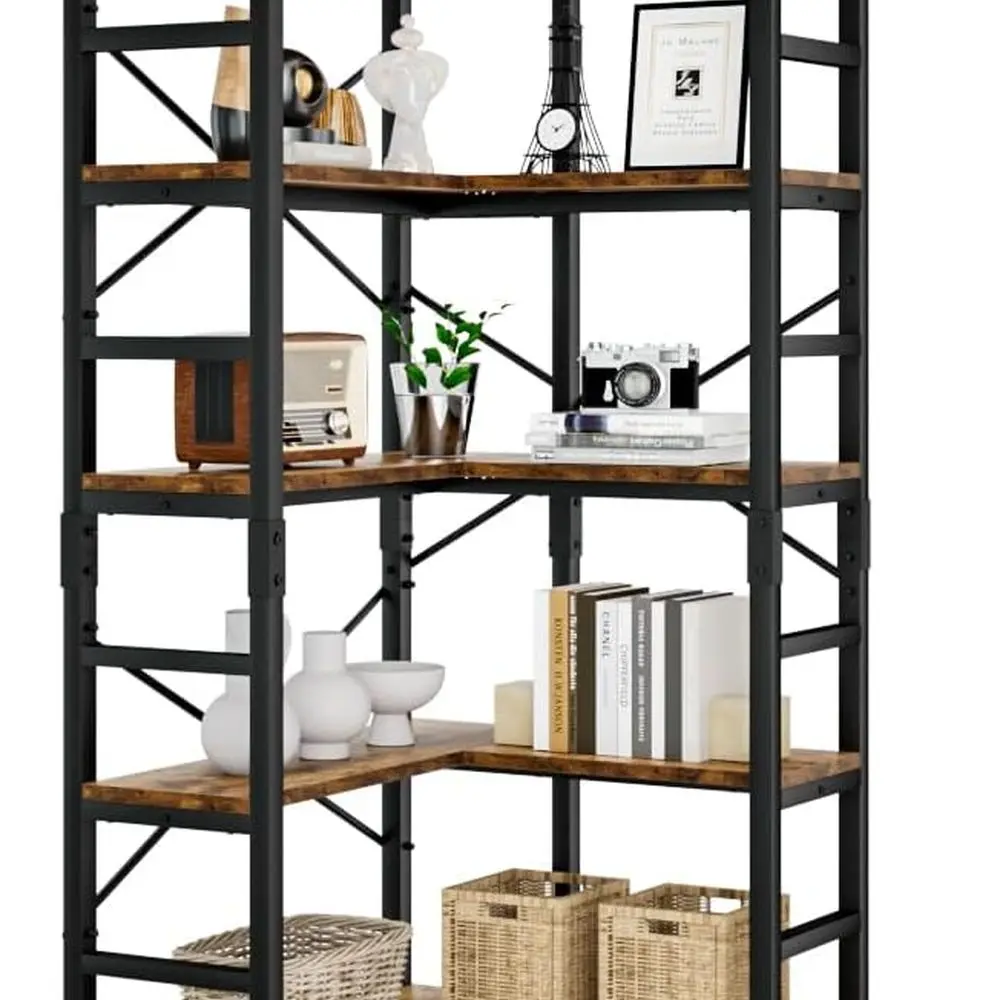 

Elegant 5-Tier Corner Bookshelf: Spacious Storage for Books & Decor in Vintage Style