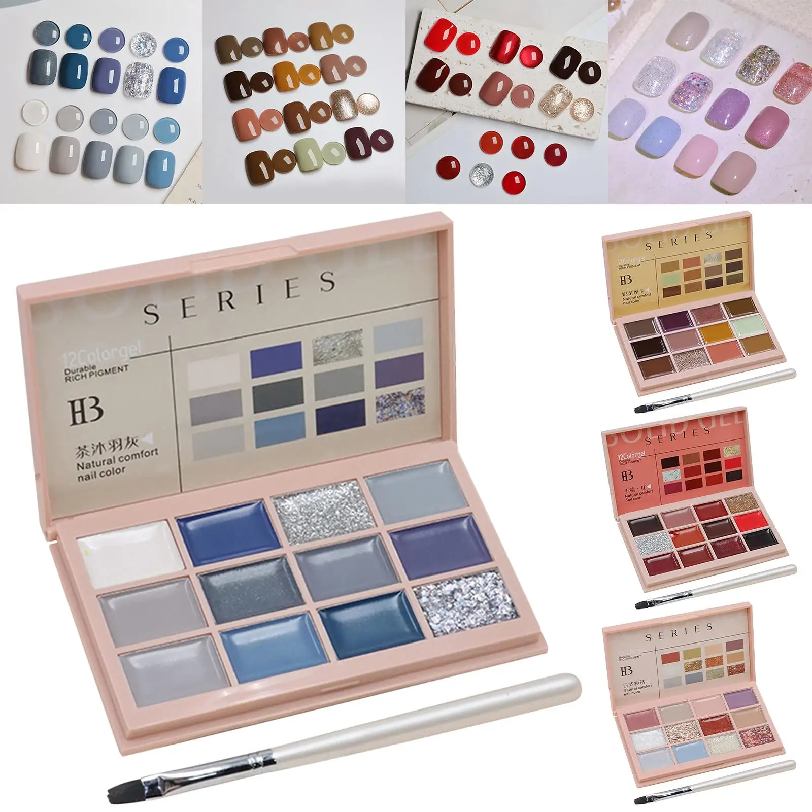Solid Gel Nail Polish Palette Kit Pigmented LED Pudding Cream for Salon Home