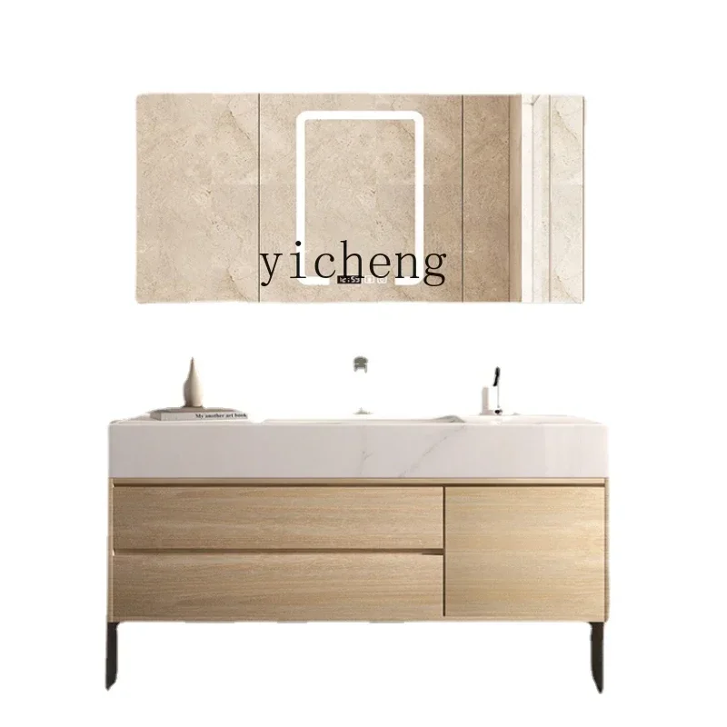 

XL Wood Color Bathroom Cabinet Combination Bathroom Stone Plate Hand Washing Washstand Basin