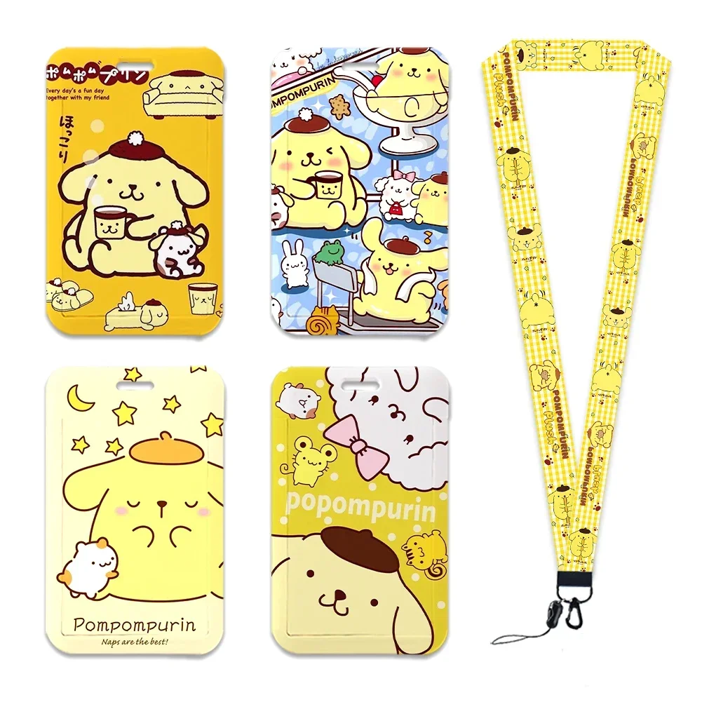 سانريو Kawaii الرقبة اسهم Pompompurin الكلب معرف شارة حامل حزام بطاقة العمل حافلة الوصول حامل بطاقة سلاسل المفاتيح الملحقات