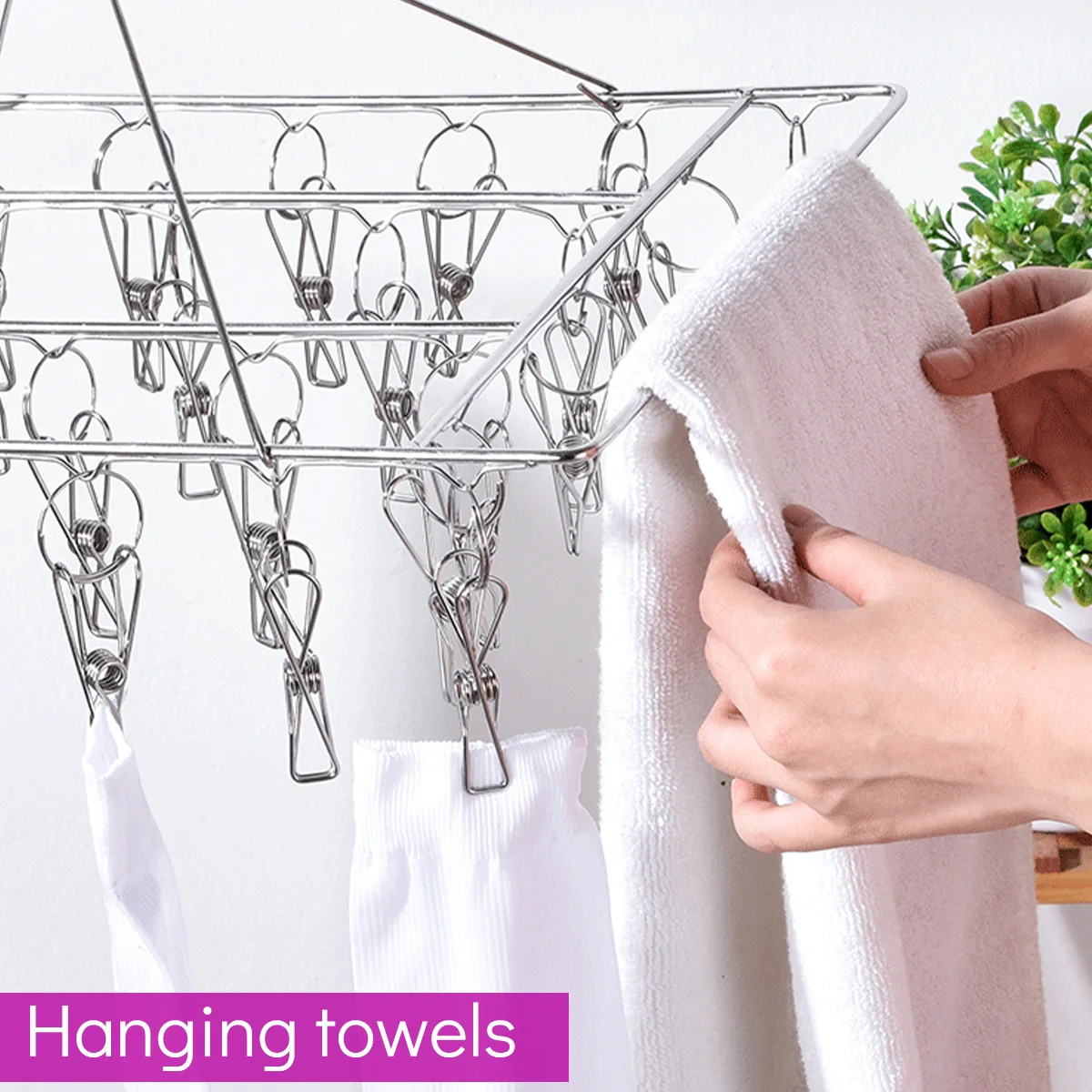 Sock Drying Rack with 25/35/36 Pegs Stainless Steel Windproof Underwear Socks Clip Swivel Hook Space Saving Sock Hanging Rack