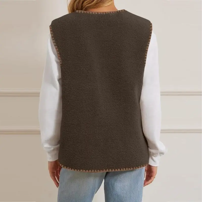 

Женский шерстяной легкий повседневный теплый шерстяной жилет без рукавов с v-образным вырезом и пуговицами спереди