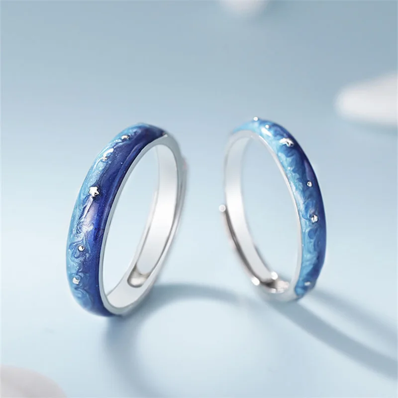 Blue Starry Sky Couple Rings Men Women Wedding Accessories Fashion 925 Sterling Silver Ring Midsummer Night Dream Lover Jewelry