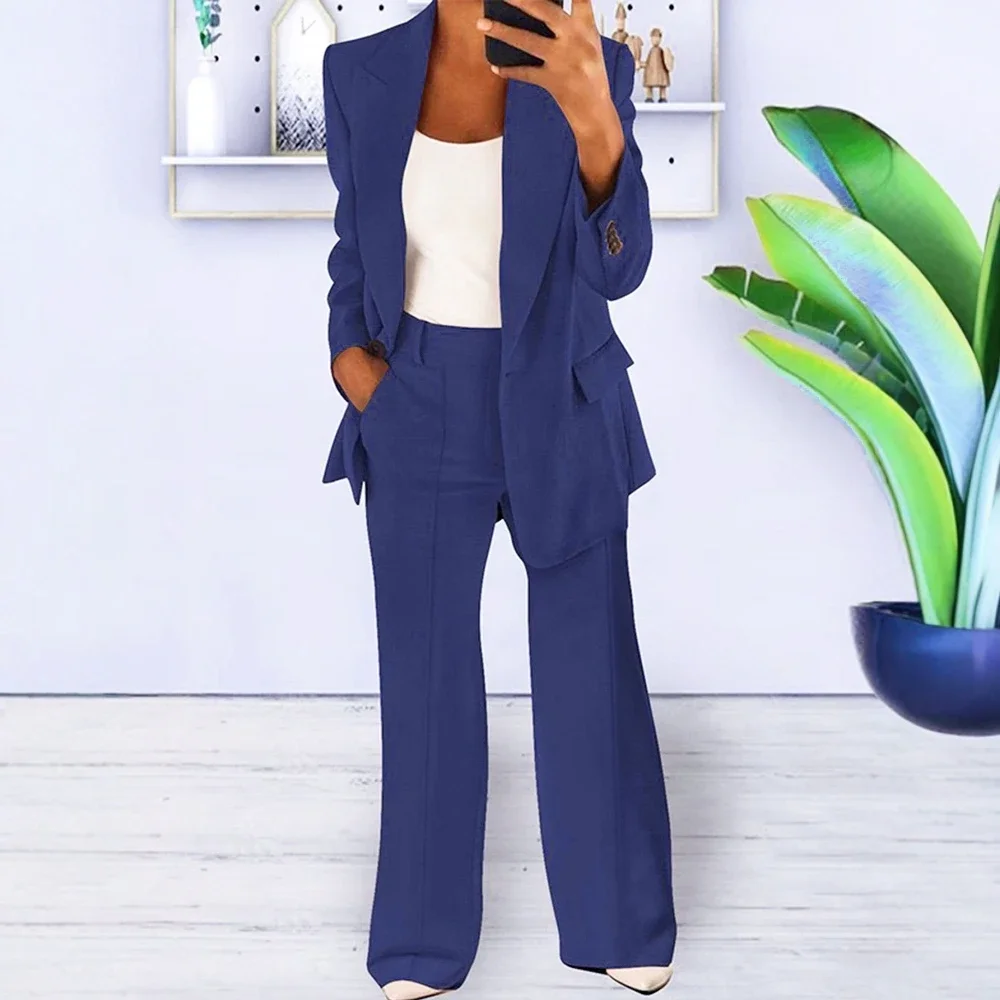 سترة نسائية كاجوال للأعمال 2025 باللون الرمادي الفاتح مفتوحة من الأمام مع بنطلون عالي الخصر للارتداء اليومي المصقول