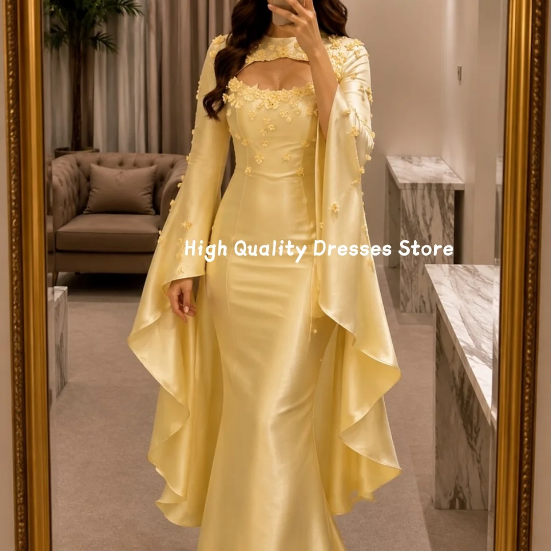Evening Dresses Mermaid Evening Dress Flounce Sleeves 3D Flower Ornaments Floor Length Cocktail Birthday Party Gown Customized ﻿