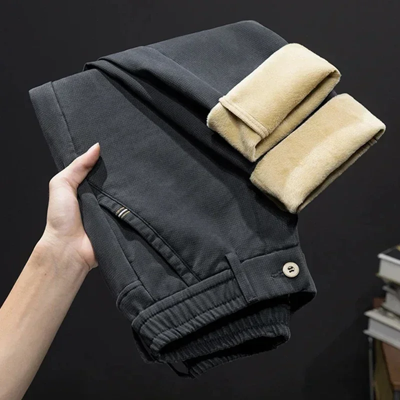 

Men's Winter Thickened Casual Pants Fleece Korean Fashion Comfortable Elastic Straight Baggy Velvet Trousers Male
