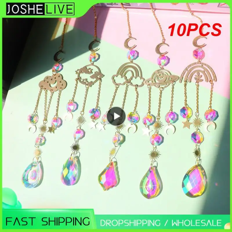 

10PCS Moon Sun Catchers Crystal Pendant Light Catcher Rainbow Chaser Hanging Wind Chimes Home Room Garden Decoration Outdoor