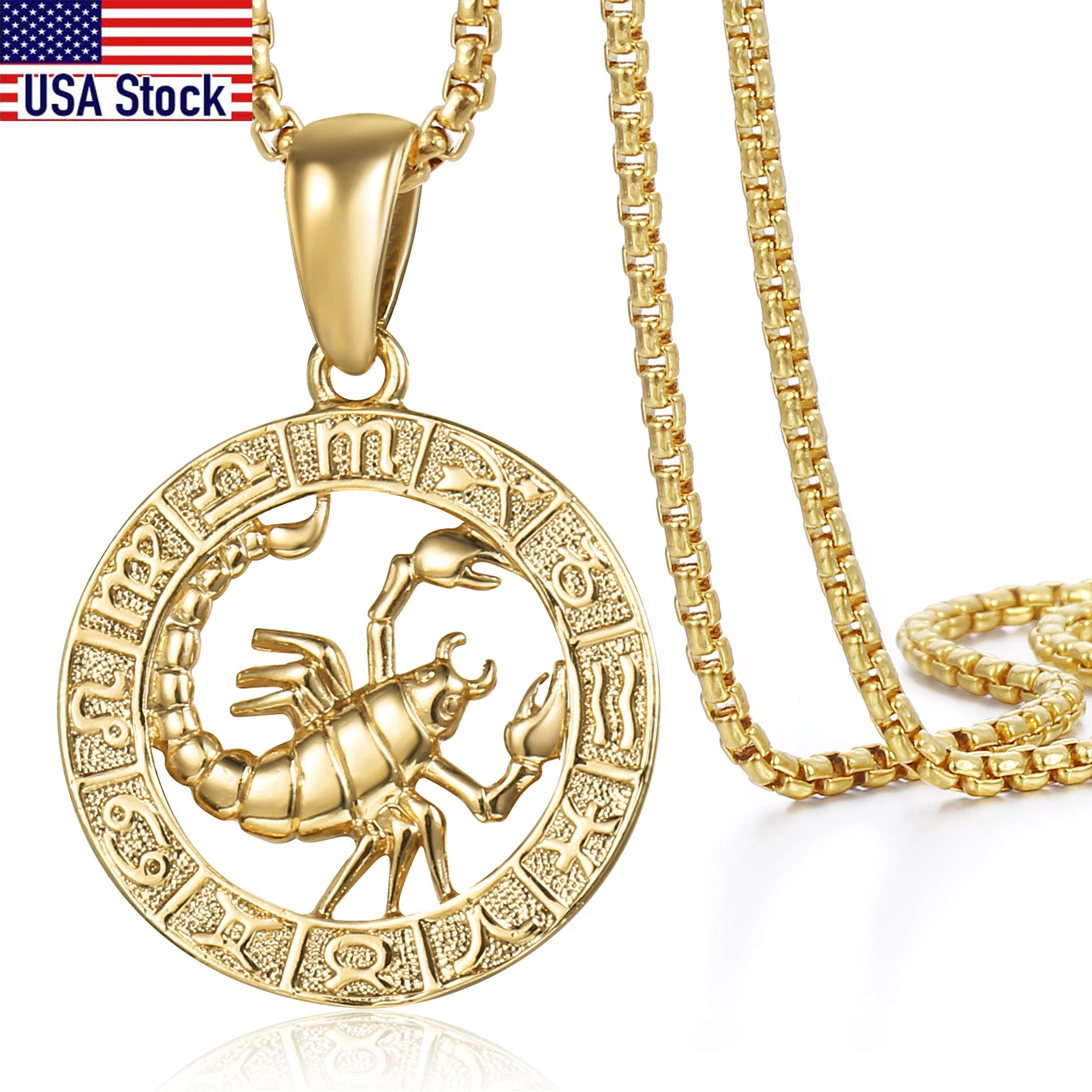 Vintage Zodiac Necklace Men Women Gold Color Stainless Steel Box Chain 12 Constellation Horoscope Collar Hombre Dropshipping