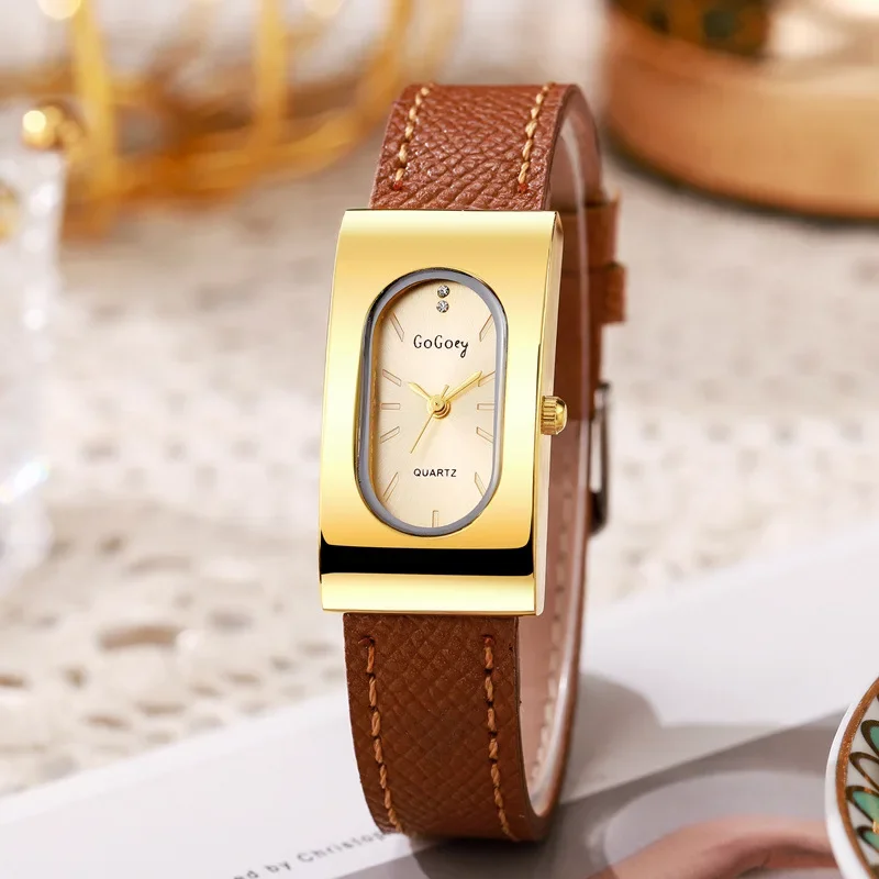 Jam Tangan Wanita Bermerek Mewah Jam Tangan Kuarsa Dial Persegi Panjang Modis Jam Tangan Tali Kulit Sederhana Hadiah Dropshipping