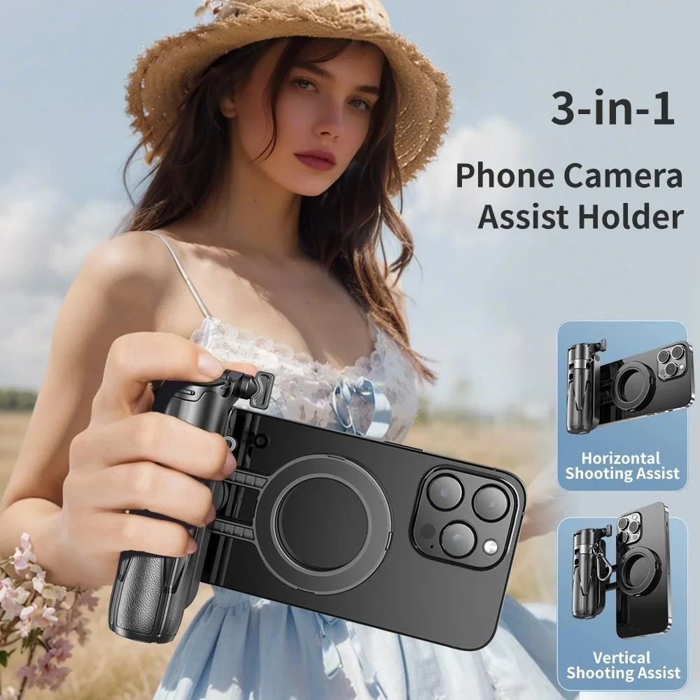 3-in-1 Selfie Stick Tripod with Wireless Remote, 54'' Extendable Phone Tripod Stand with Magnetic Mount, Foldable Phone Tripod F