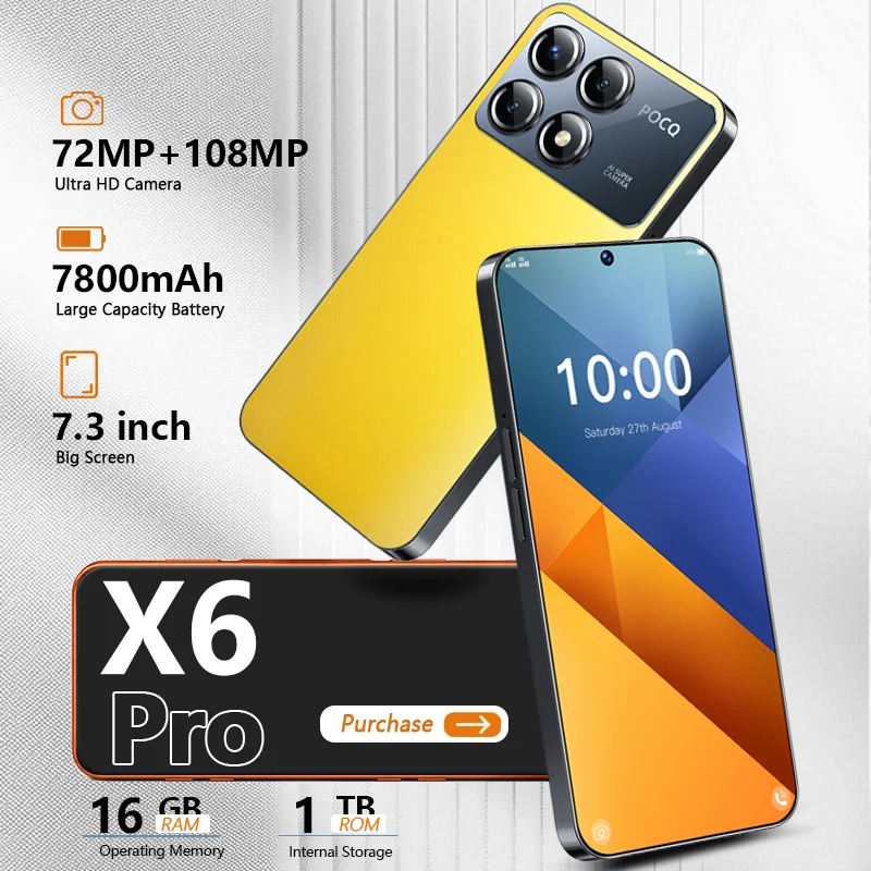 

Hot X6 Pro High Quality intelligent 16GB 1TB 7.3" HD Original Global Version 7800mAh Battery Dual Card 5G Standby