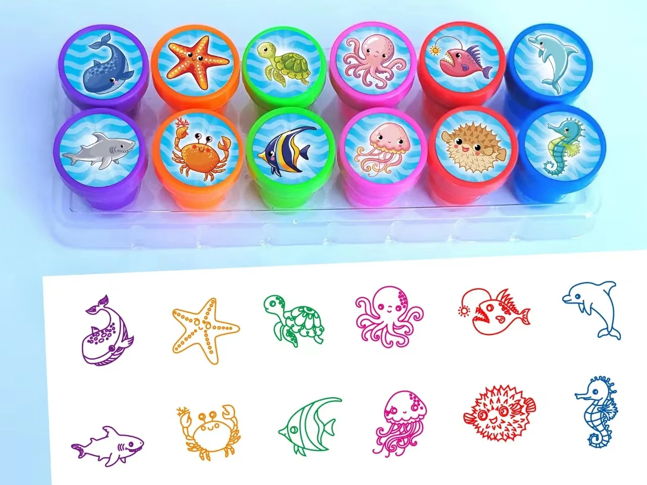 Ocean Life Self-Inking Stampers Set per ragazzi e ragazze regali per feste bomboniere Kit di timbri per tartarughe con varie creature marine Desi