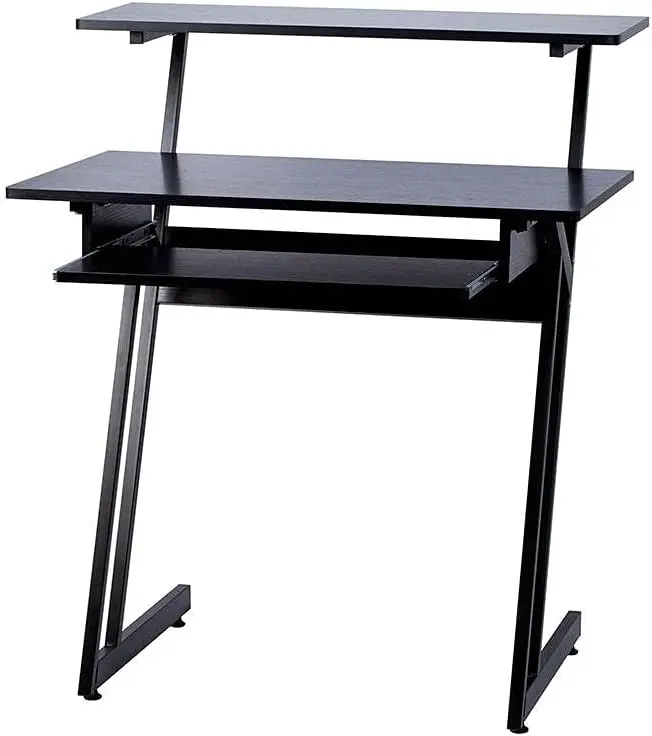 Recording Studio Desk - with Raised Platform and Keyboard Tray, Black - Stage Right