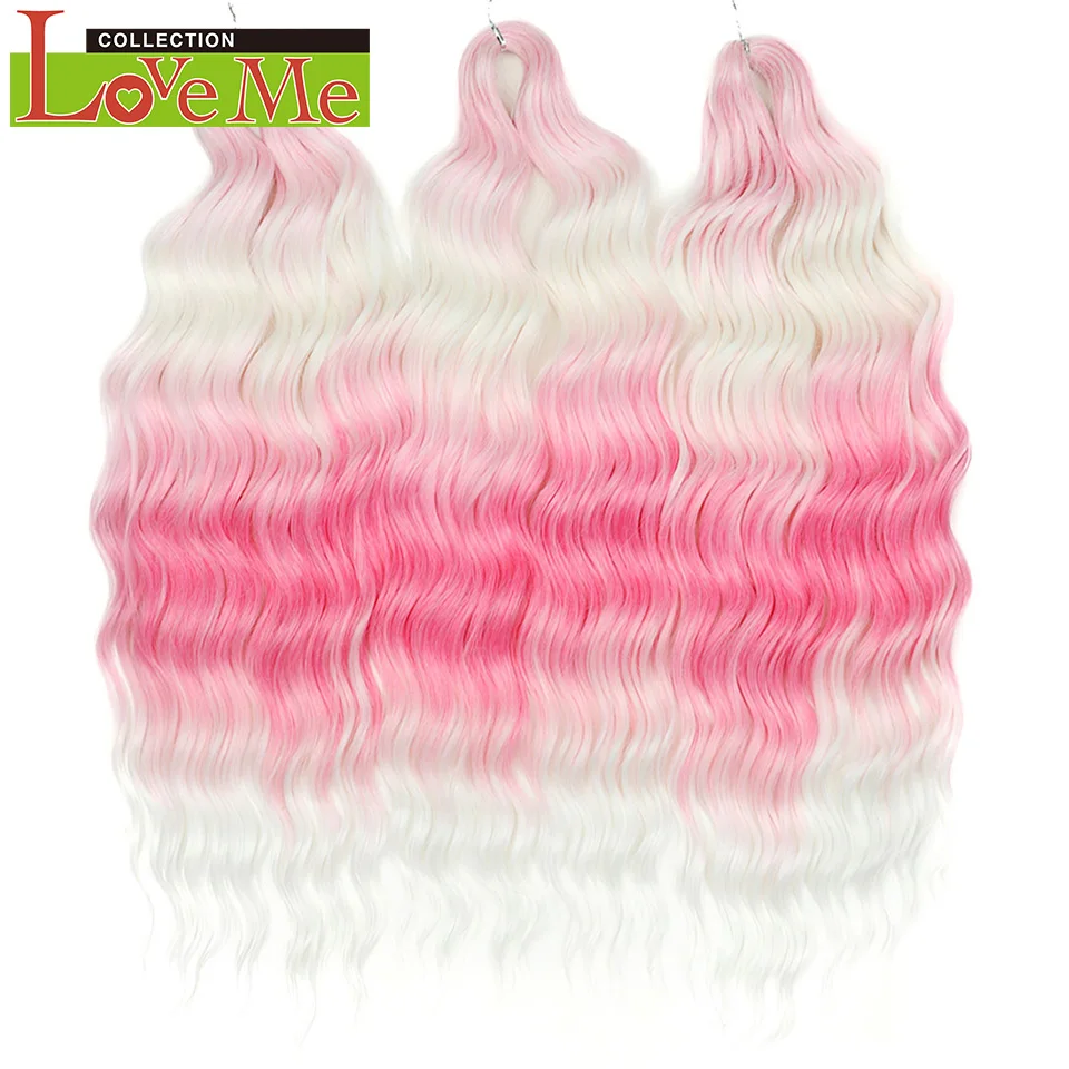 LOVE ME 24 Zoll 300g Synthetisches Haar Wasserwellen-Flechthaarverlängerungen Ombre Regenbogenfarben Tiefe Wellen Twist Häkelhaar – Detail 20