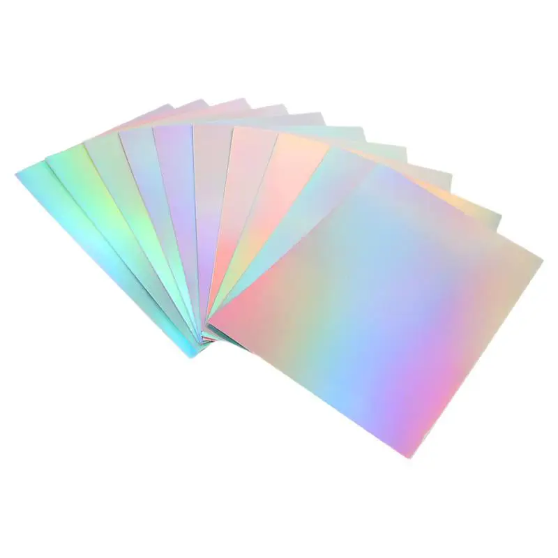 10 Sheets Crafts Metallic Rainbow Cardboard Painting Cardstock Paper Scrapbook Holographic Diy Craft Material Decals for Child